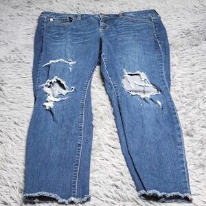 Torrid Crop Boyfriend Jeans Womens 16 Blue Distressed Denim Holes Frayed Hem